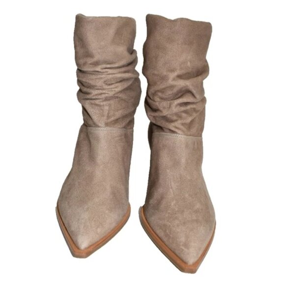 $650 Aquatalia Maddy Weatherproof POINTY Heel Slouch Boot suede Brown 7 (MG21) - Picture 2 of 6